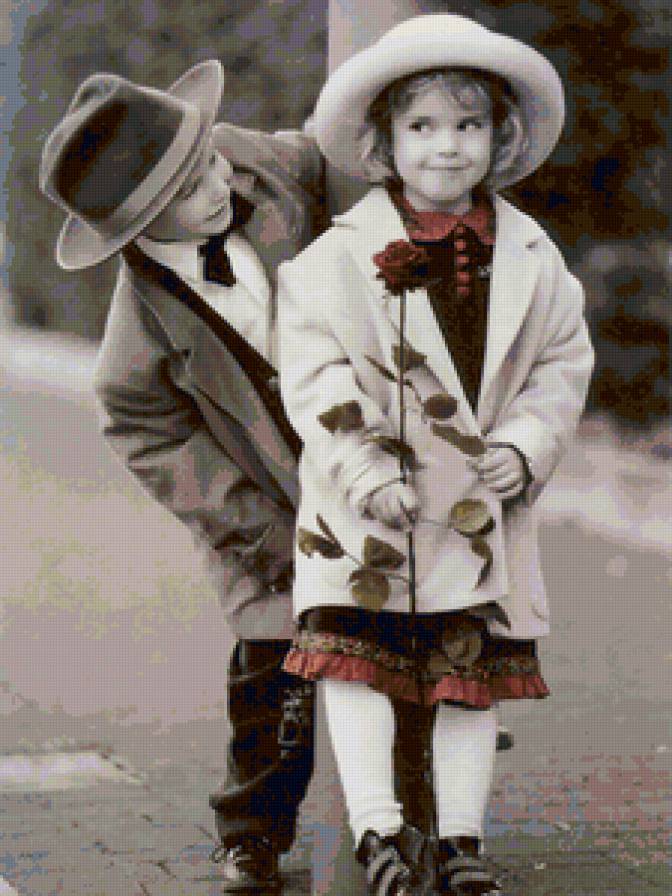 Пара с цветком - цветок, мальчик, ретро, ким андерсон, фото, девочка, дети - предпросмотр