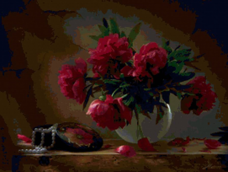 Пионы - натюрморт, цветы в вазе, букет - предпросмотр