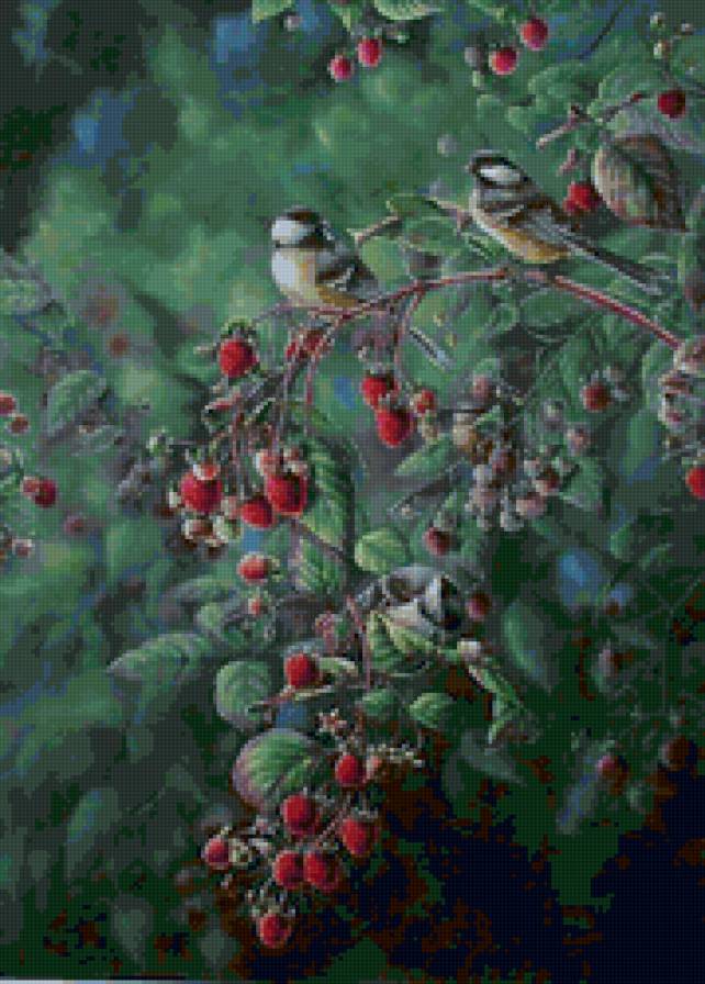 Синички - живопись, птицы, пейзаж - предпросмотр