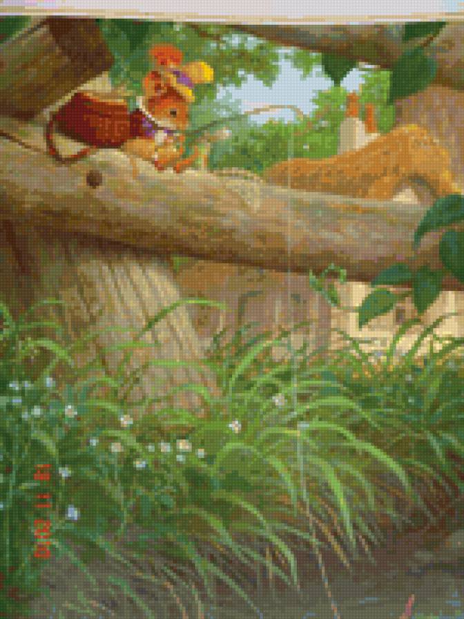 На рыбалке - животные, пейзаж, живопись - предпросмотр