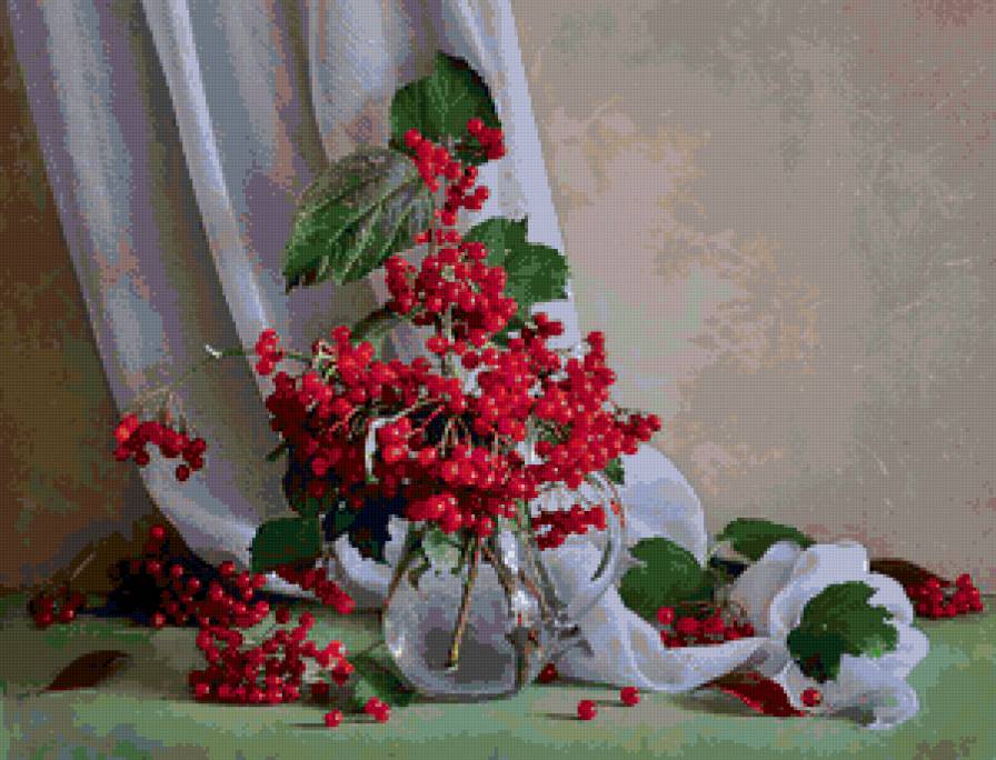 Букет калины красной - букет, картина, ягоды, натюрморт - предпросмотр