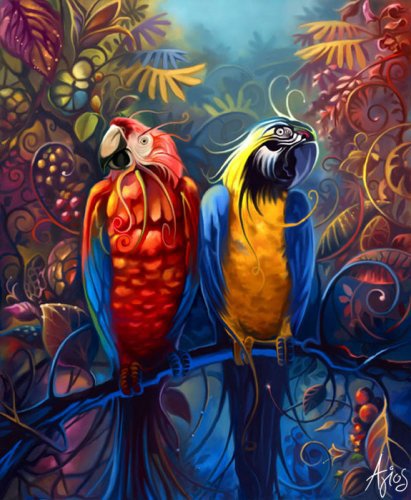 попугайчики - птицы, фентези, экзотика, попугай, попугаи, попугайчик - оригинал