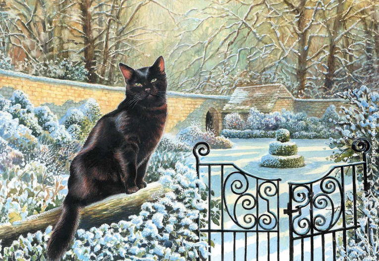 Зимний кот - кошка. животные, снег, кошки, коты, кот, зима, пейзаж - оригинал
