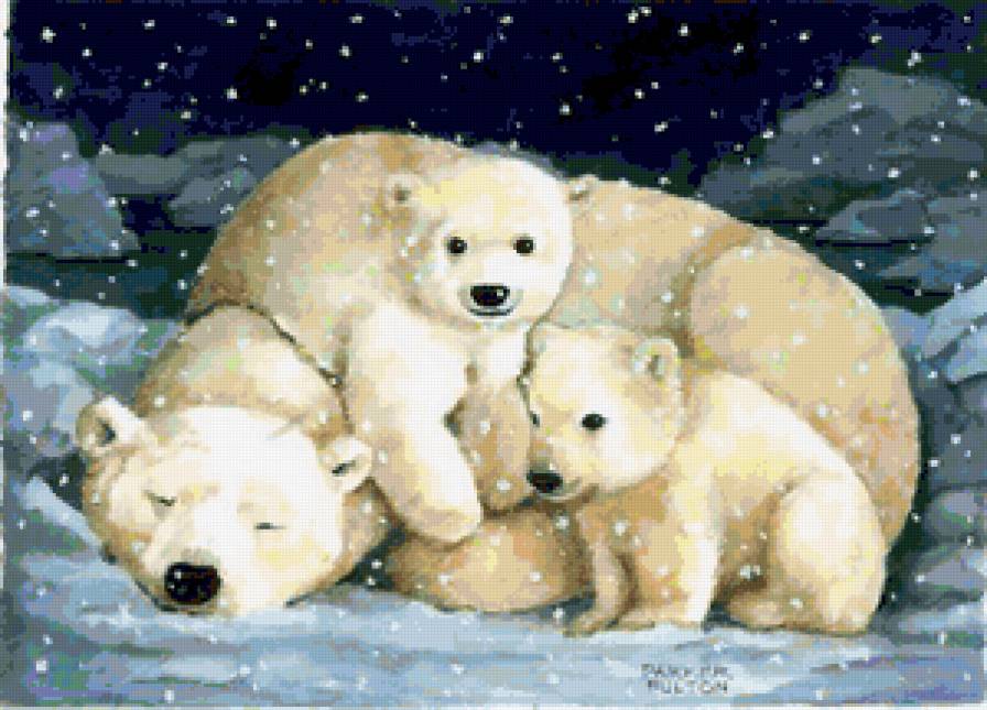 Рядом с мамочкой - белые медведи, медведи, медвежата, рядом с мамочкой, животные - предпросмотр