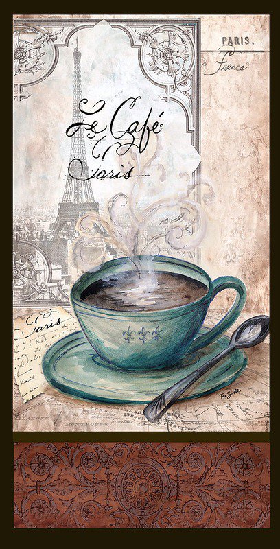 Кофе в Париже - кофе, париж, эйфелева башня, панно, посуда, напиток - оригинал