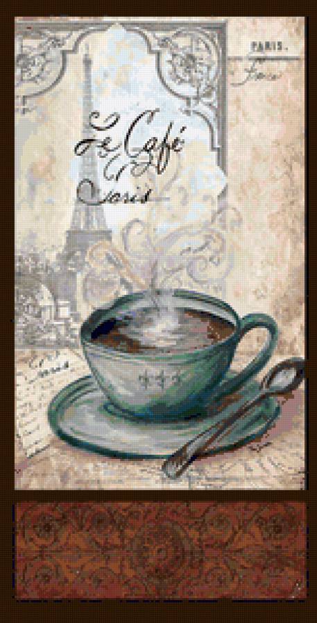 Кофе в Париже - париж, посуда, эйфелева башня, напиток, панно, кофе - предпросмотр