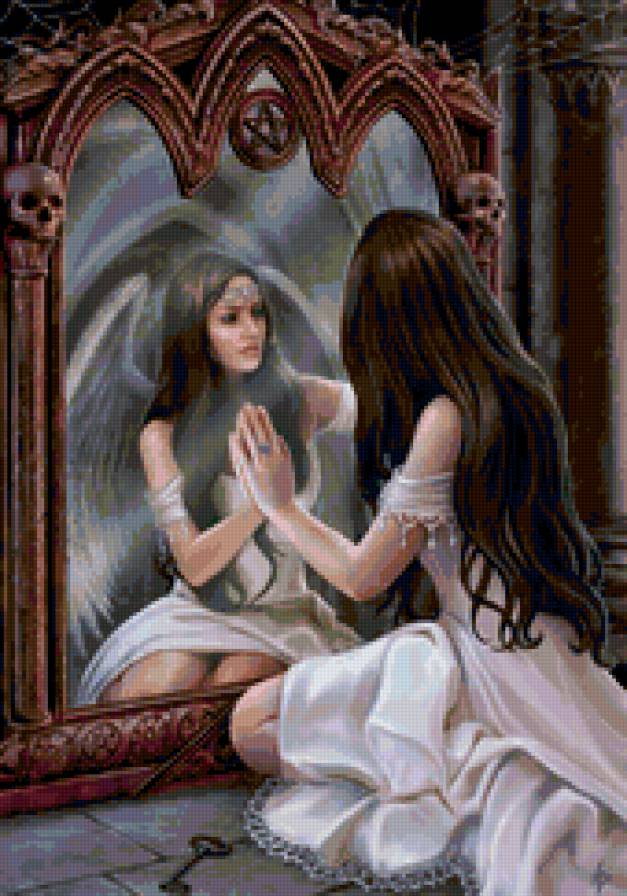 Волшебное зеркало - девушка, фентези, фея, ангел - предпросмотр