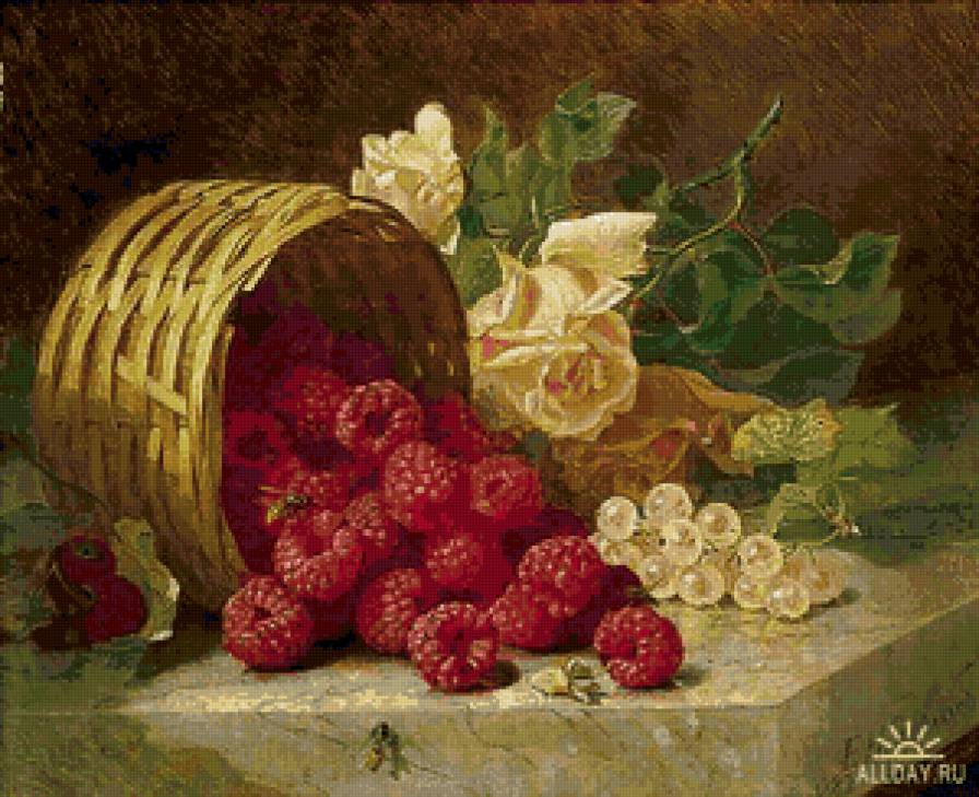 Натюрморт с малиной - натюрморт - предпросмотр