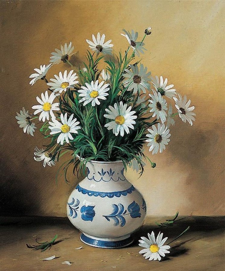 ромашки - цветы, ваза - оригинал