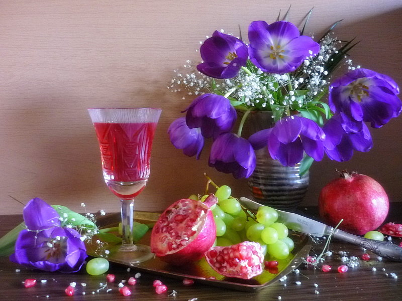 натюрморт - гранат, натюрморт, цветы - оригинал