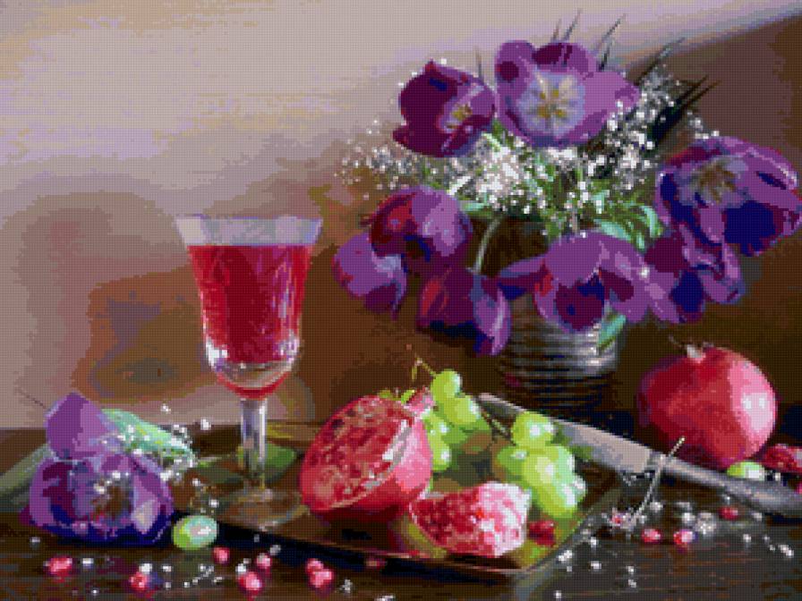 натюрморт - гранат, цветы, натюрморт - предпросмотр