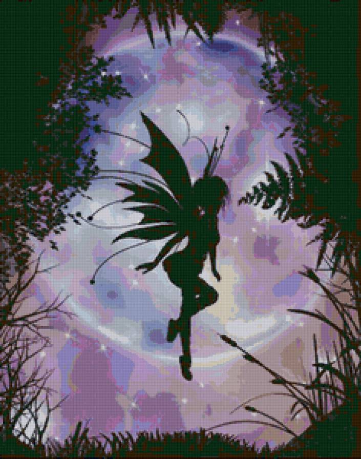 фея - фкентези, ночь, бабочка, силует - предпросмотр