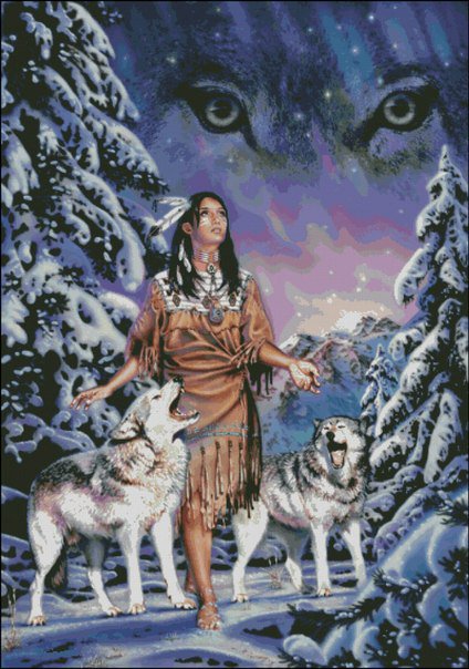 девушка - взгляд, девушки, волк, волки, мотив, образ, , зима, индейцы - оригинал