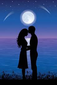 Ночной поцелуй - ночь, любящая пара, луна, страстный поцелуй - оригинал