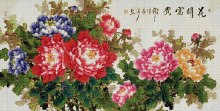 древесные пионы - китайская живопись - предпросмотр