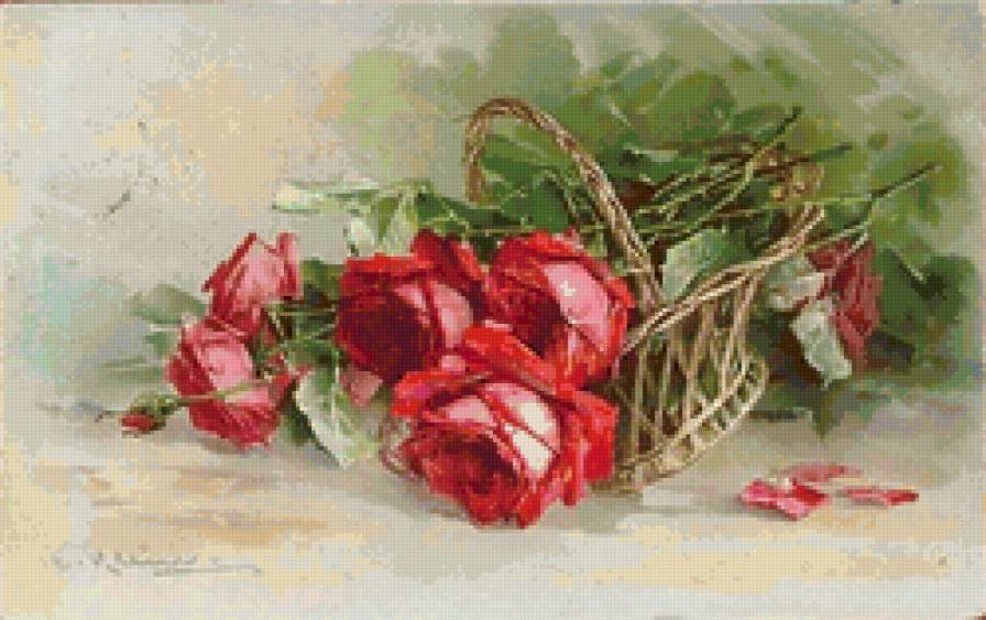 розы в плетеной корзинке - цветы - предпросмотр