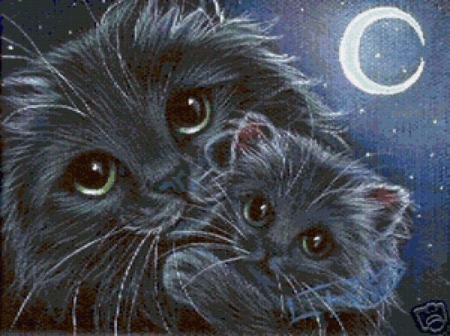 Рядом с мамой - коты, живопись, животные - предпросмотр