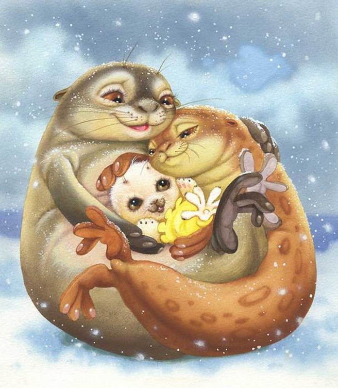 милашки - животные, детское, иллюстрация - оригинал