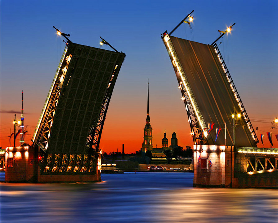 Дворцовый мост - архитектура, мост, река, санкт-петербург, закат, город, вечер - оригинал