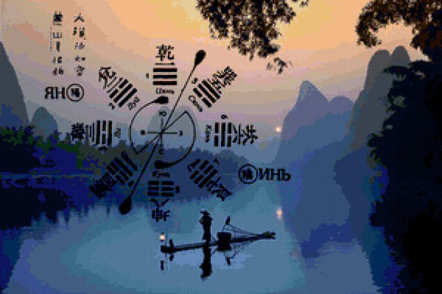 Фен-шуй - вода, восток, фен-шуй, пейзаж, вечер, природа, озеро - предпросмотр