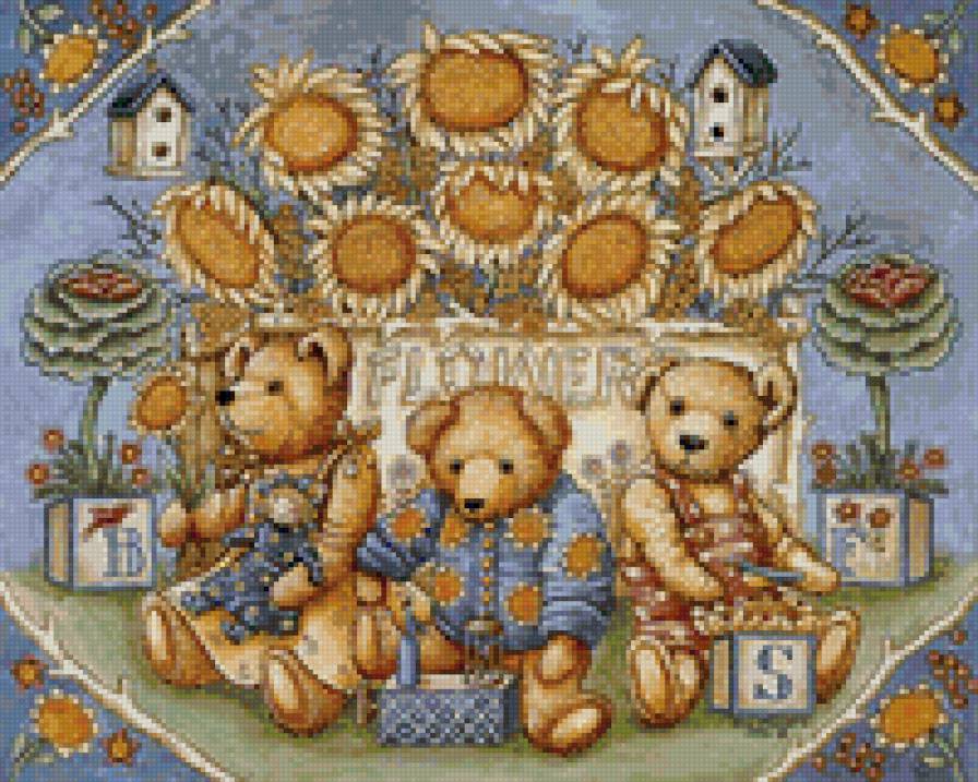 Медвежта - открытка, цветы, животные, медвежата - предпросмотр