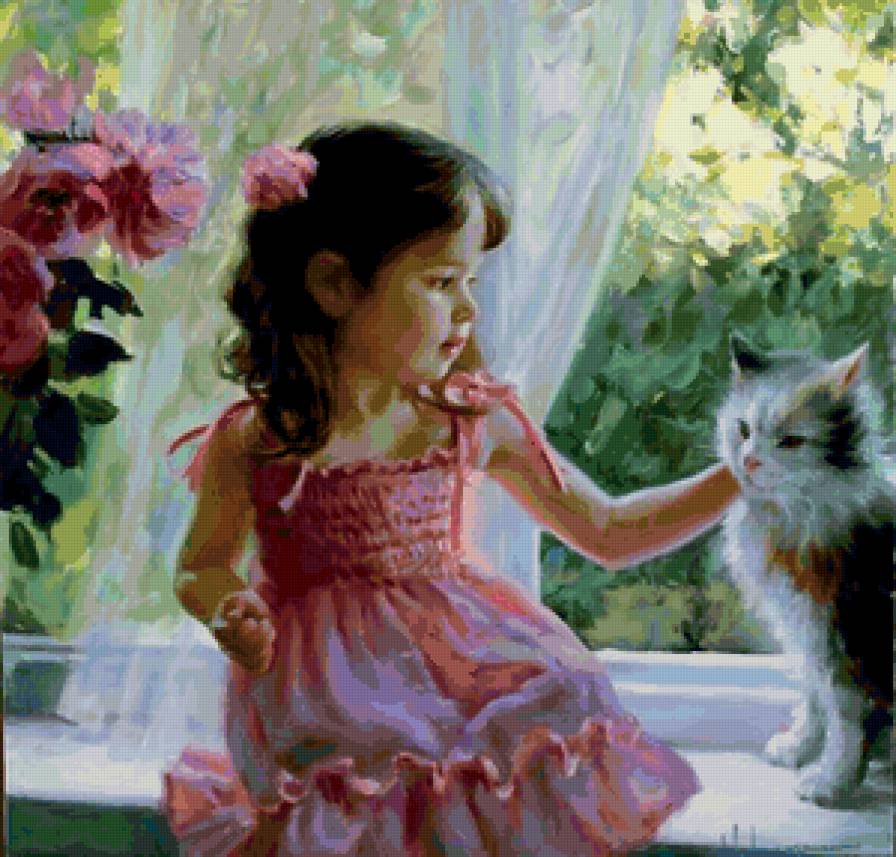 девочка с кошкой - девочка, кошка - предпросмотр