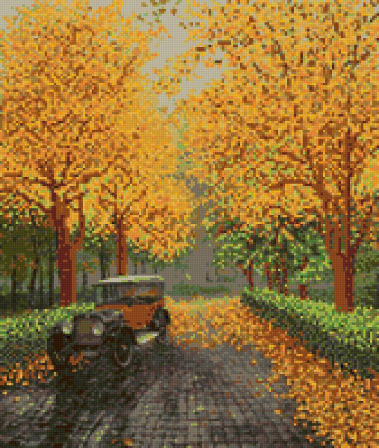 Золотая осень - машина, аллея, город, осень - предпросмотр