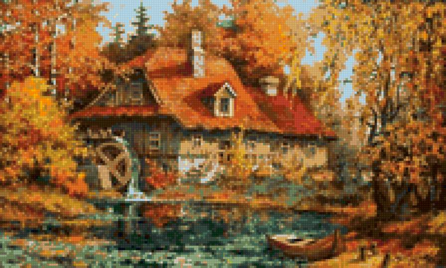 Домик у реки - домик, осень, река - предпросмотр