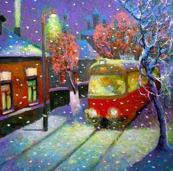 Снежный город - травай, домик, город, зима, пейзаж - оригинал