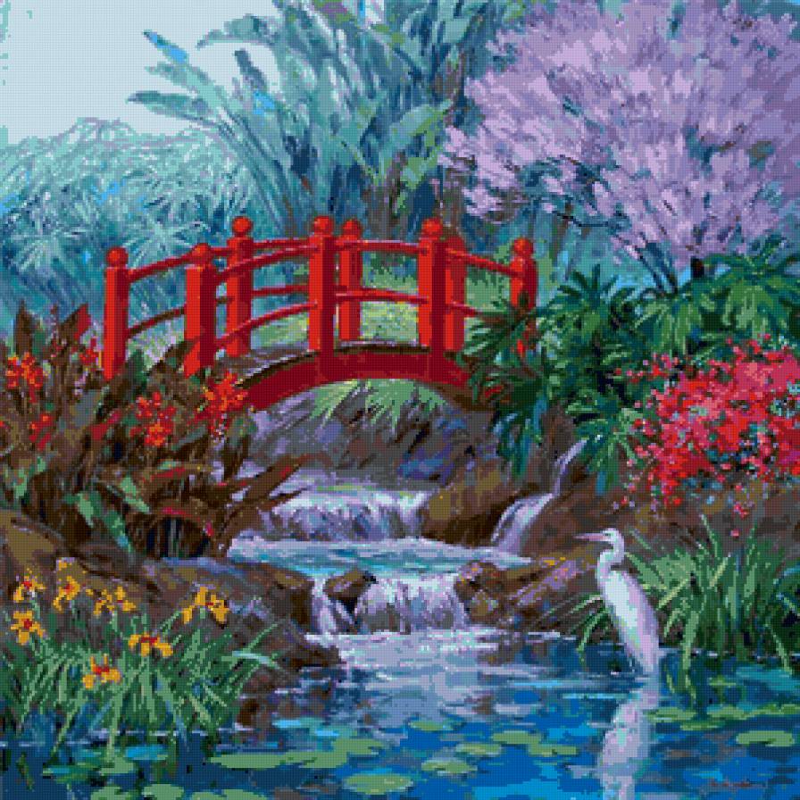 Серия "Пейзажи" - лето, мостик, река, пейзаж, птицы - предпросмотр