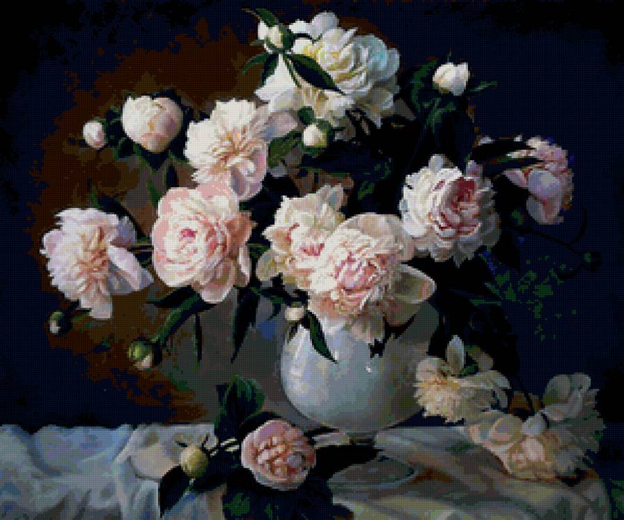 №92273 - букет, живопись, ваза, цветы, пионы - предпросмотр