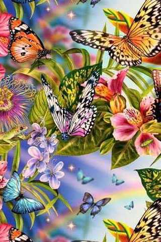 Бабочки - бабочка, радуга, цветок, полет, природа, небо, насекомое - оригинал