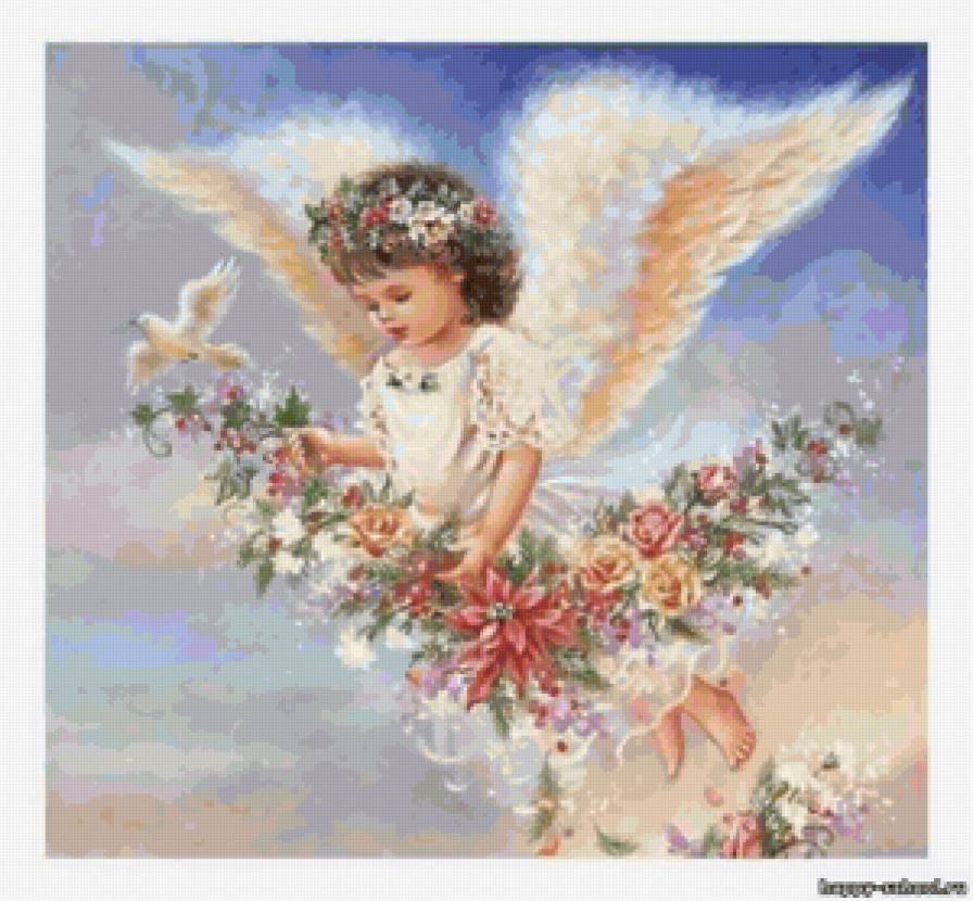 Ангелок - ангел, цветы, облако, ангелок, божественное, небеса, небо - предпросмотр