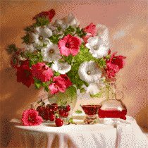 Натюрморт с петуниями - цветы, натюрморт, красный, петунии - оригинал