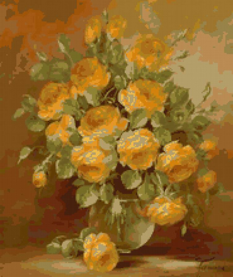 Натюрморт с желтыми розами - розы, цветы, натюрморт, желтый - предпросмотр