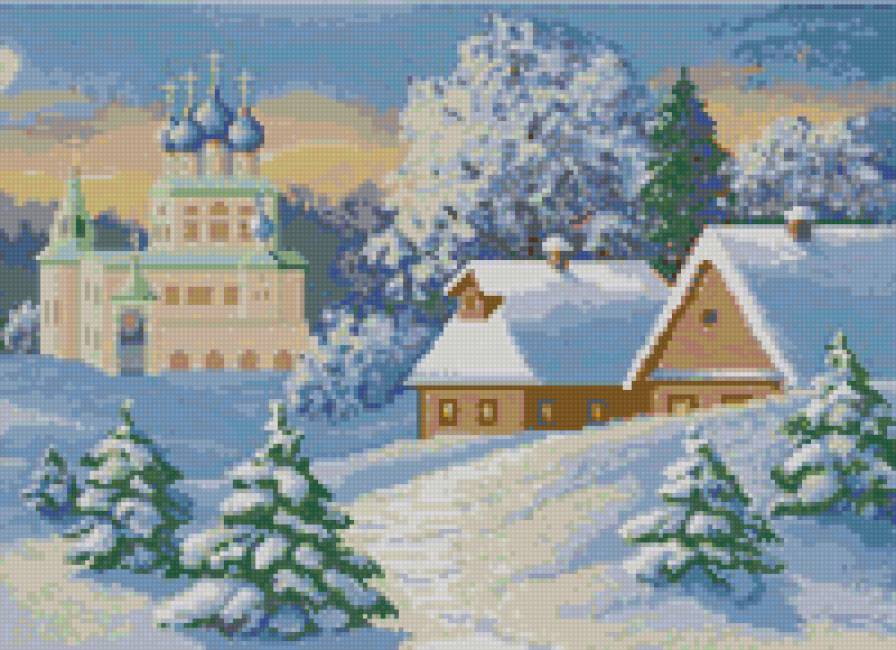 пейзаж - зима, деревня, пейзаж, природа - предпросмотр