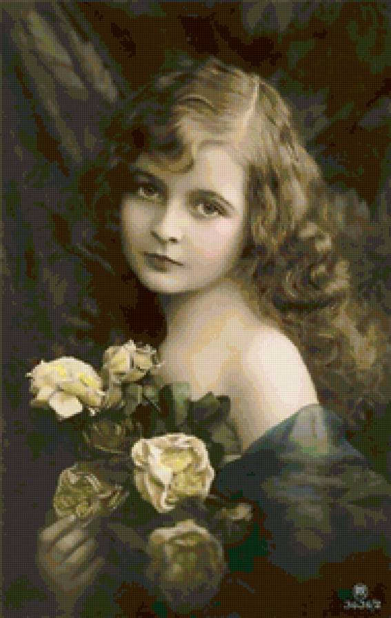 №93692 - винтаж, дети, фотография, девочка, портрет, ребенок, цветы, ретро - предпросмотр