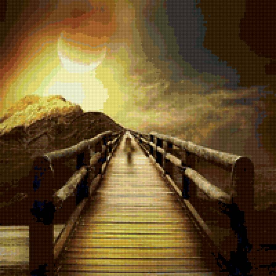 мост на закат - дорога, закат, мост - предпросмотр