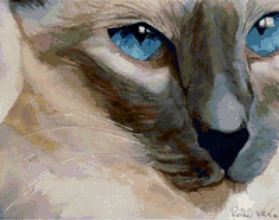 Кот с голубыми глазами - сиамский, акварель, кот - предпросмотр