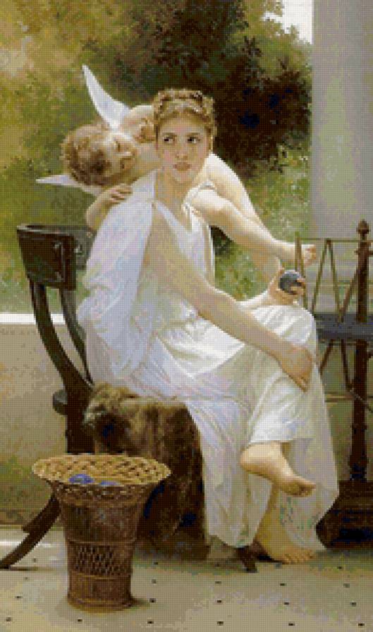 Прерванная работа - девушка, бугеро, рукоделие, картина, амур - предпросмотр