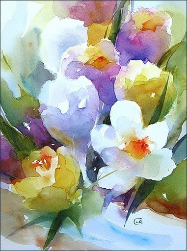 акварель - яркие, цветы - оригинал