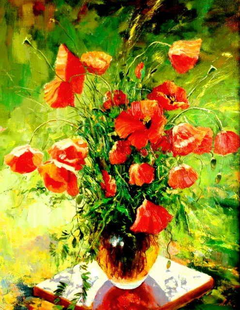 цветы в вазе - маки - оригинал