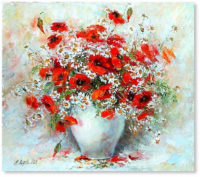 цветы в вазе - маки - оригинал
