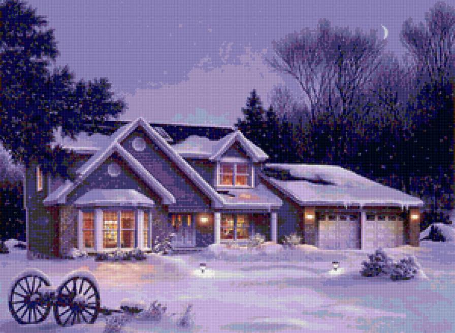 Серия "Пейзажи" - пейзаж, зим, домик - предпросмотр