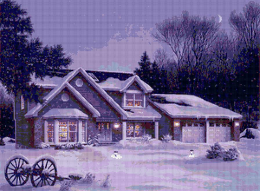 Серия "Пейзажи" - домик, пейзаж, зима - предпросмотр