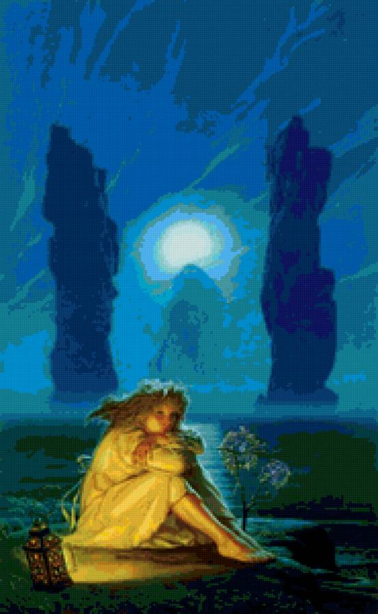 Светлячок - ночь, фея, пейзаж, девушка, горы - предпросмотр