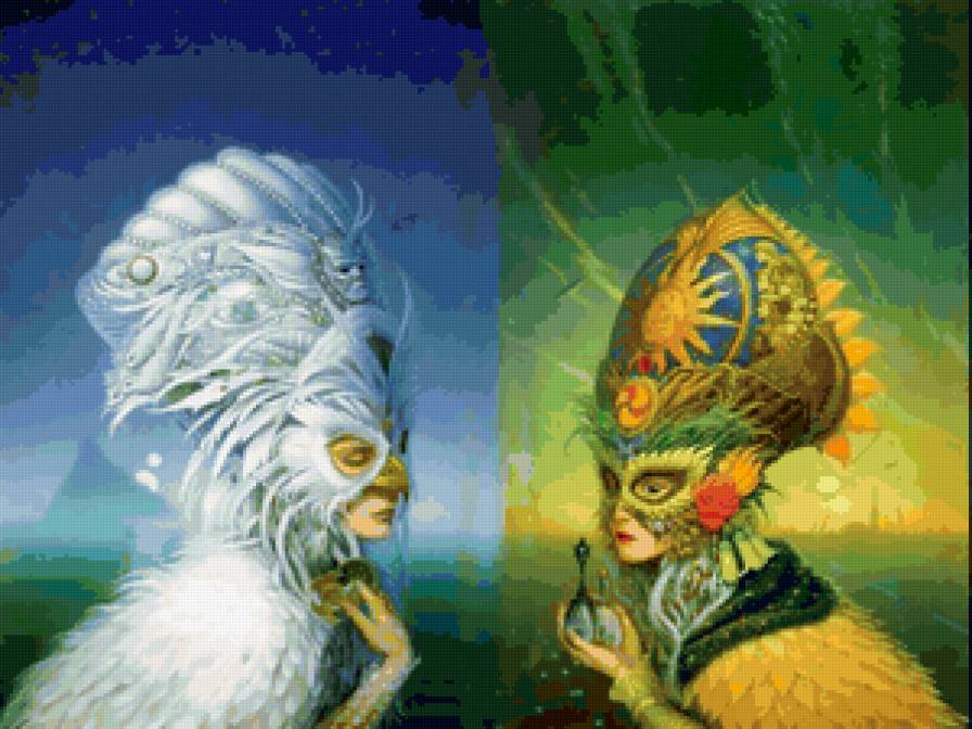 Маскарад - пейзаж, маски, девушка - предпросмотр