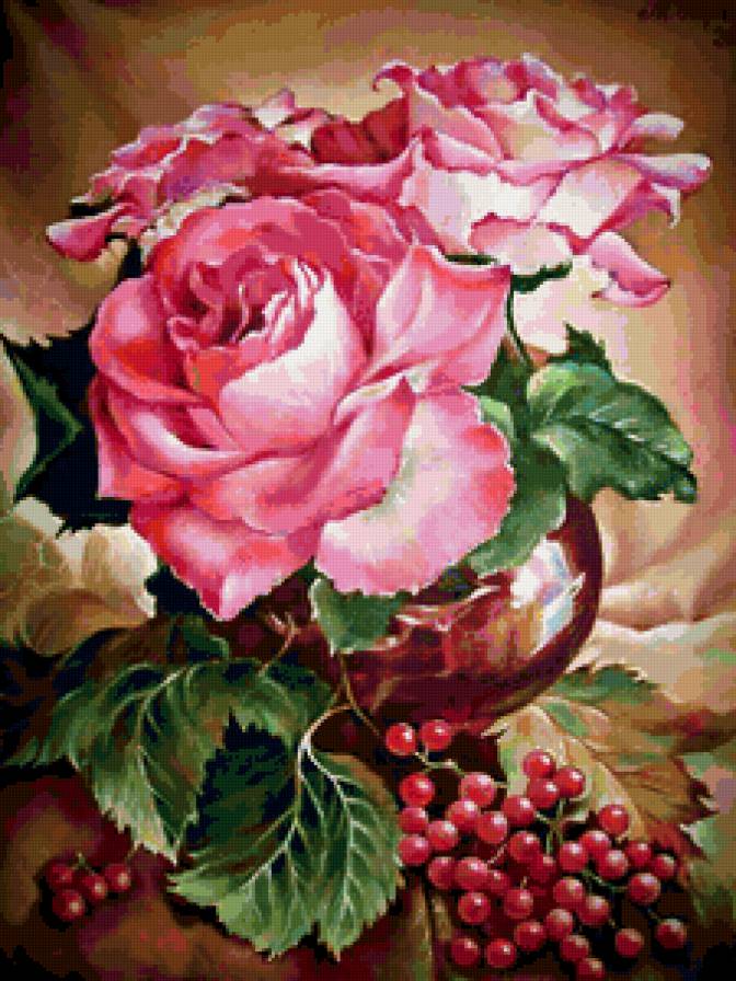 натюрморт - розы, ваза - предпросмотр