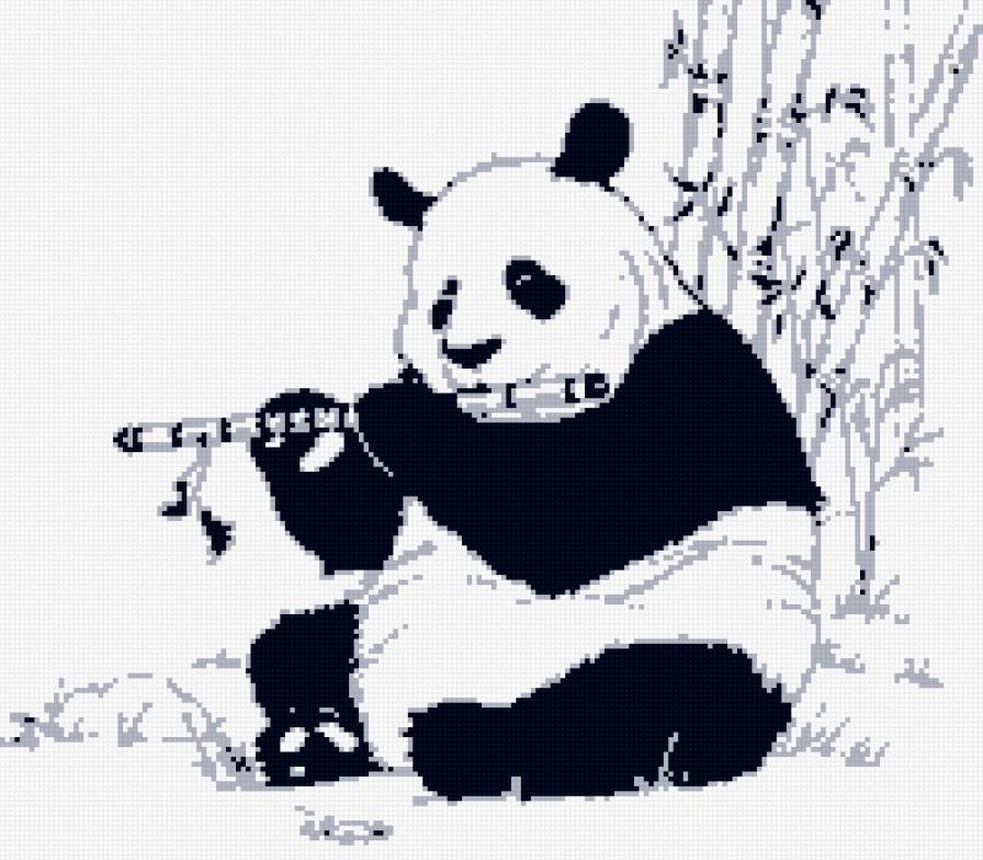 Панда музыкант - монохром, животные, панда, музыка - предпросмотр