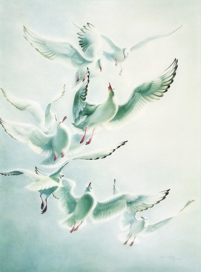 "Танец птиц"  Зенг Ксиао Лиан - птица, акварель, птицы, живопись - оригинал